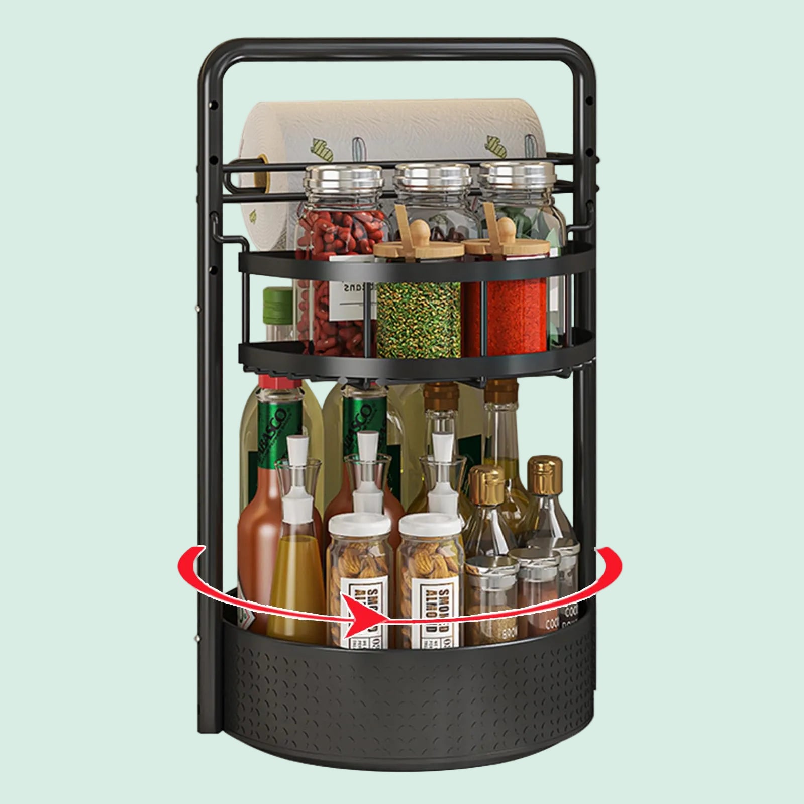 2 Tier Rotating Spice Rack with Paper Towel Holder