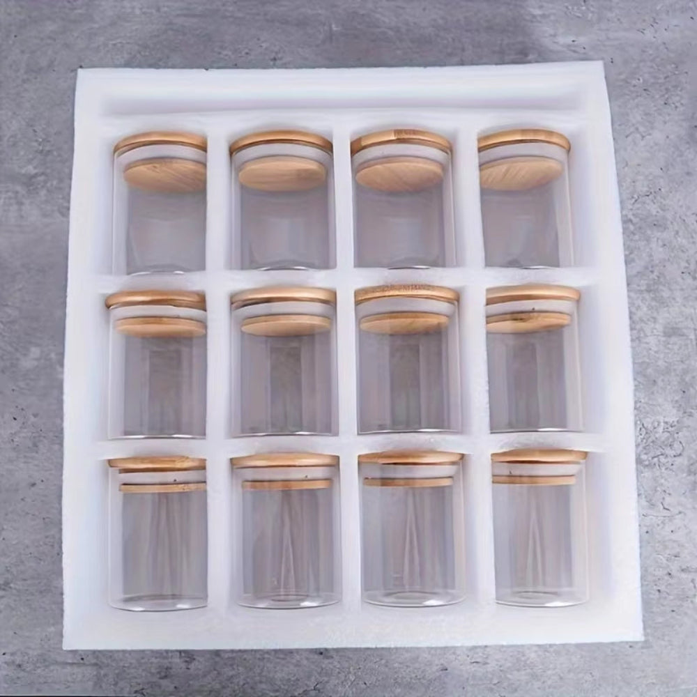 12PCS Glass Spice Jars with Bamboo Lids & Labels