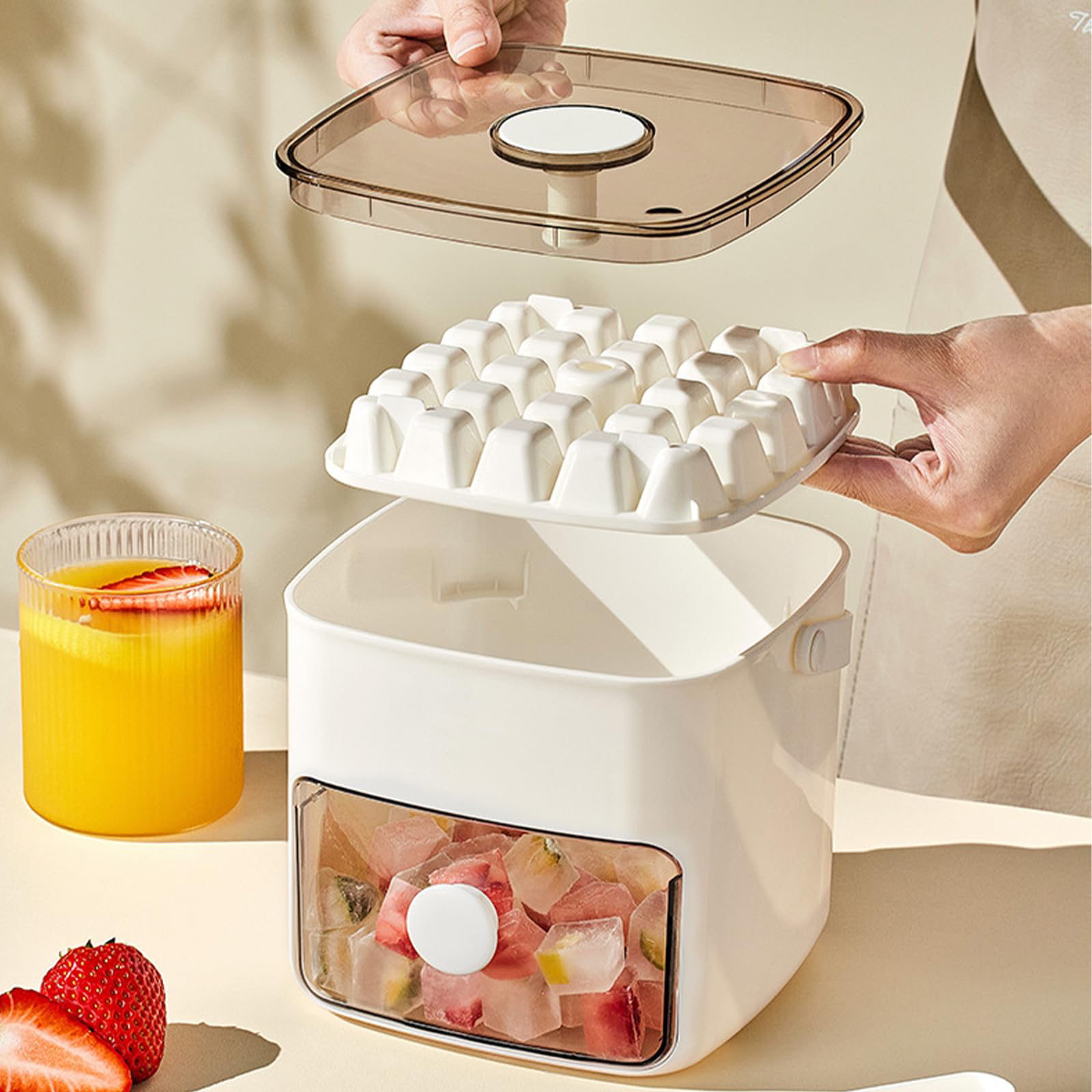 Grid Ice Cube Tray with Lid & Bin