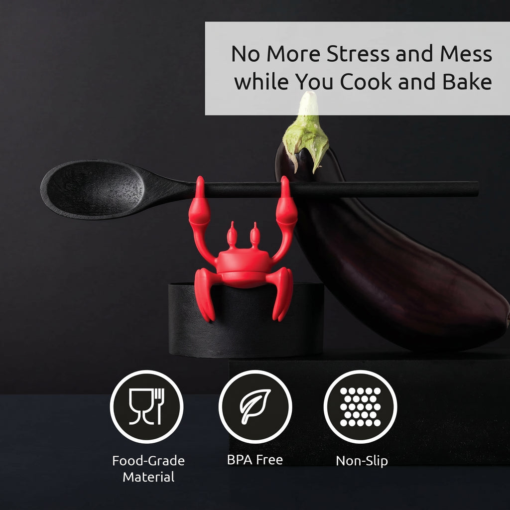 Red The Crab Silicone Utensil Rest