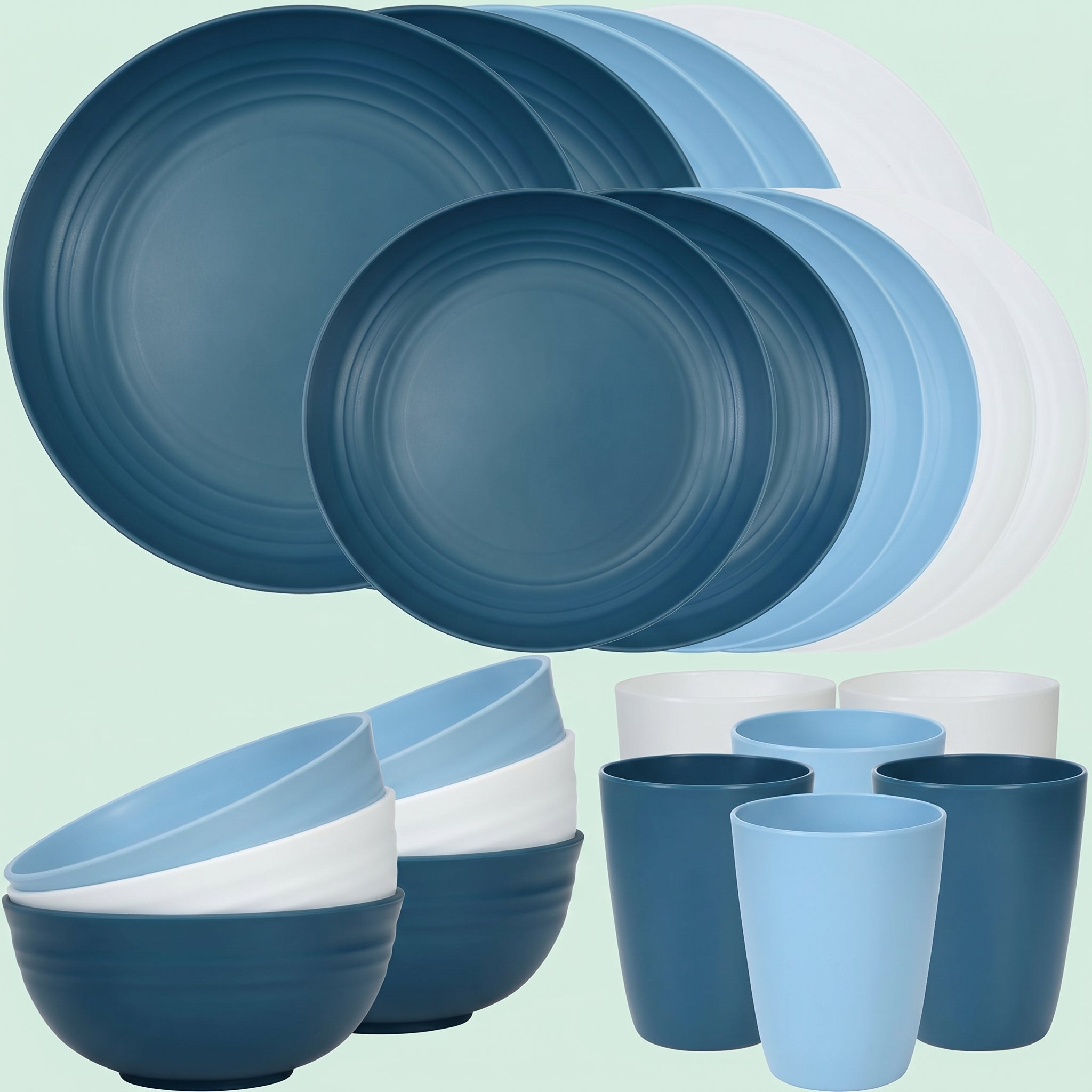 24PCS Unbreakable Dinnerware Set for 6, Plates & Bowls