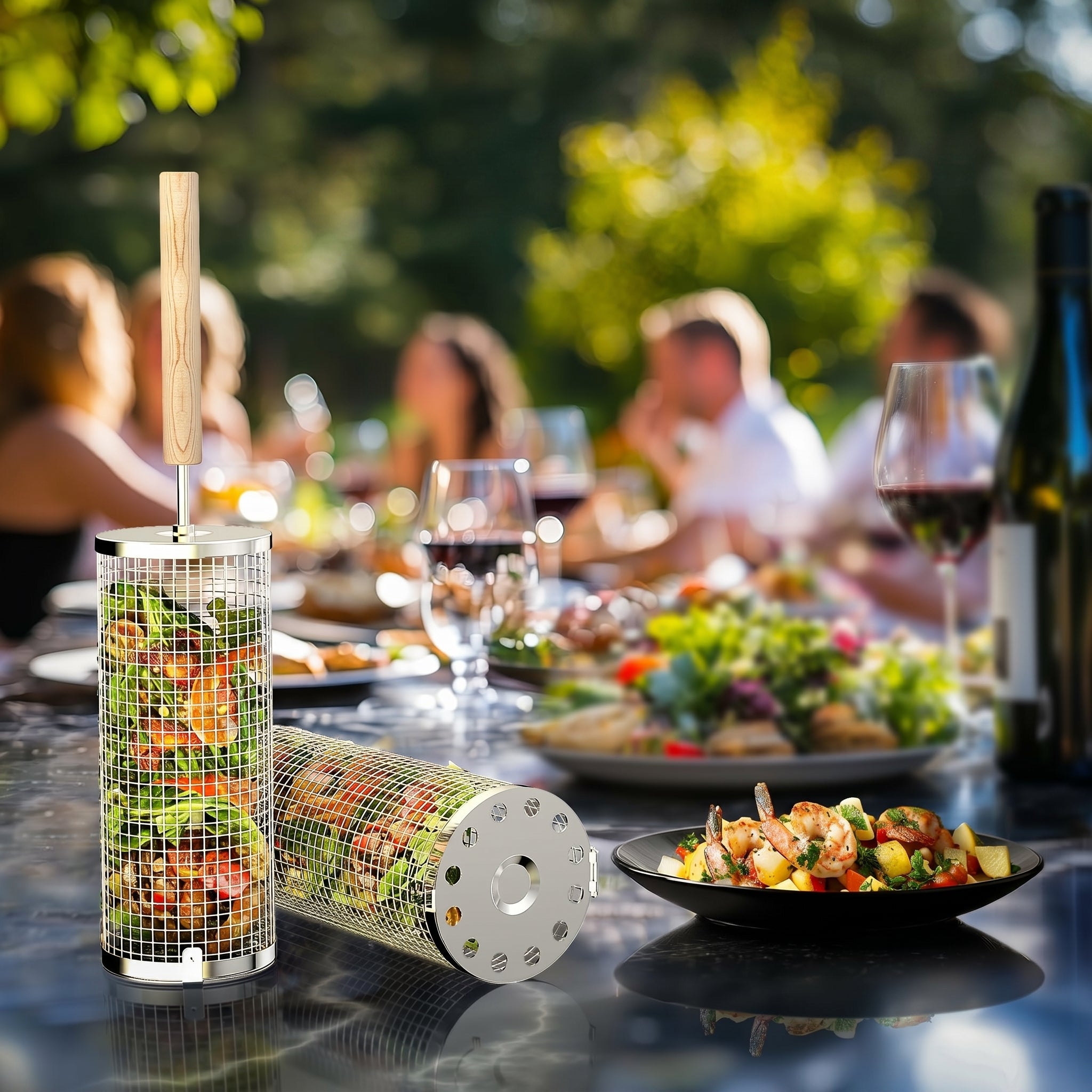 Stainless Steel Rolling Grill Basket 1 Set