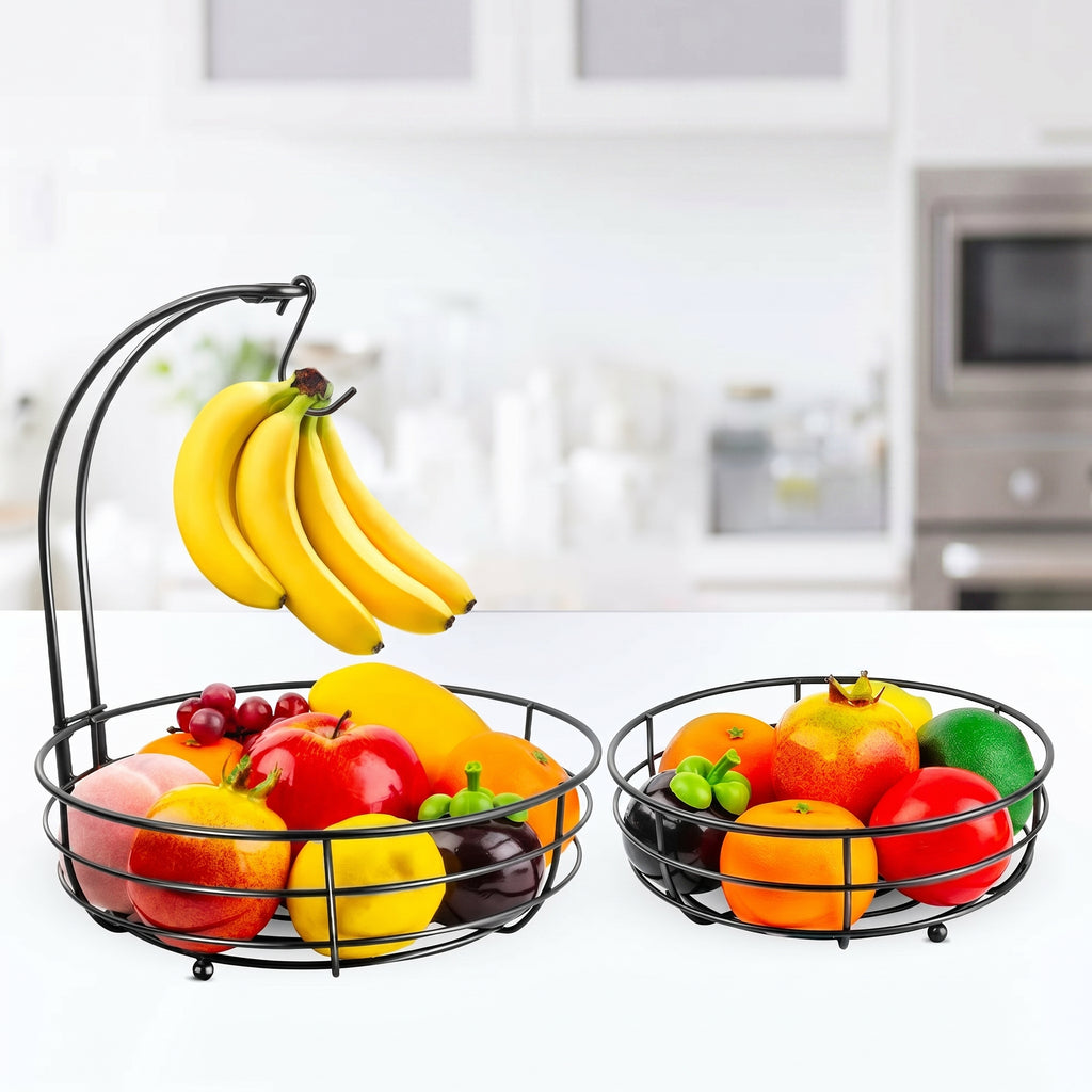Iron 2-Tier Countertop Fruit Vegetables Basket Bowl