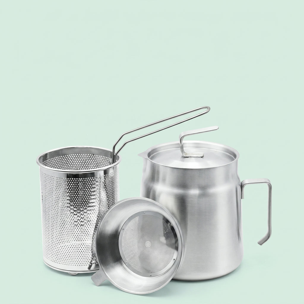 68oz Stainless Steel Oil Filter Pot with Deep Fryer Basket