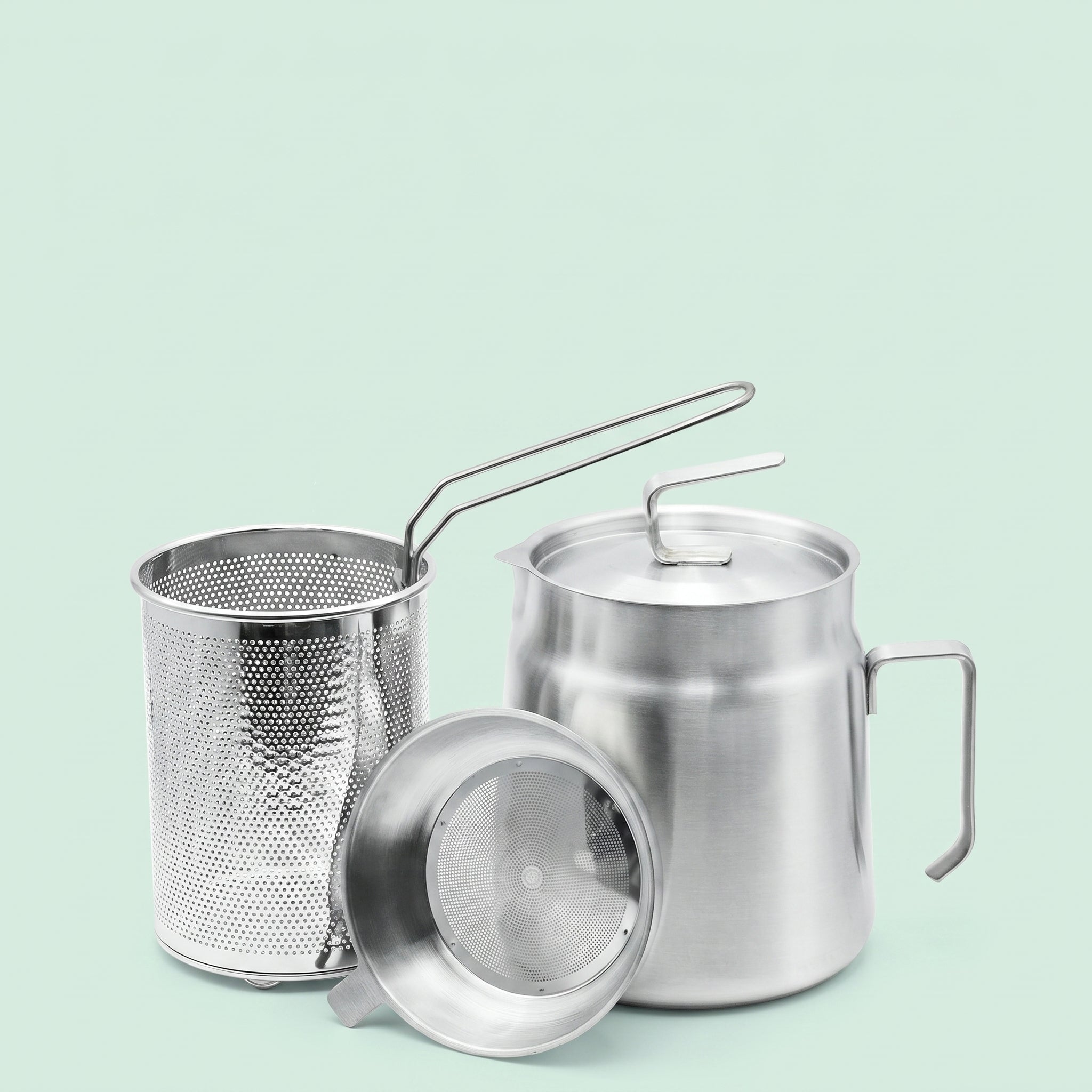 68oz Stainless Steel Oil Filter Pot with Deep Fryer Basket